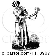 Poster, Art Print Of Vintage Black And White Priest Blowing A Trumpet