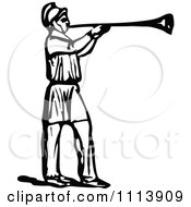 Clipart Vintage Black And White Roman Trumpeter Royalty Free Vector Illustration