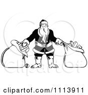 Poster, Art Print Of Vintage Black And White Santa With Two Bags