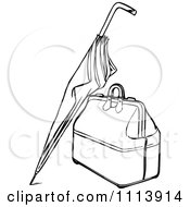Poster, Art Print Of Vintage Black And White Umbrella Leaning Against A Bag