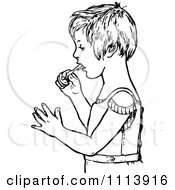 Clipart Vintage Black And White Boy Brushing His Teeth Royalty Free Vector Illustration
