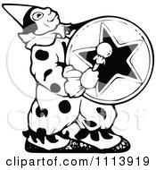 Clipart Vintage Black And White Circus Clown Drummer Royalty Free Vector Illustration