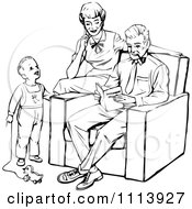 Poster, Art Print Of Vintage Black And White Mother And Father Reading A Book To Their Son