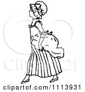 Clipart Vintage Black And White Girl Walking Royalty Free Vector Illustration