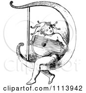 Poster, Art Print Of Vintage Black And White Jester Playing An Instrument On The Letter D