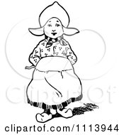 Clipart Vintage Black And White Dutch Girl Royalty Free Vector Illustration