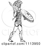 Poster, Art Print Of Vintage Black And White Ancient Warrior With A Helmet Sword And Shield