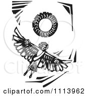 Poster, Art Print Of Icarus Flying Under The Sun Black And White Woodcut