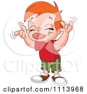 Clipart Boy Teasing Sticking His Tongue Out And Wiggling His Fingers By His Ears Royalty Free Vector Illustration by yayayoyo