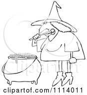 Clipart Outlined Halloween Witch Eating Over Her Cauldron Royalty Free Vector Illustration