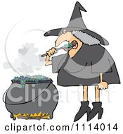 Clipart Halloween Witch Eating Over Her Cauldron Royalty Free Vector Illustration