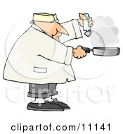 Male Chef Salting Food In A Frying Pan Clipart Picture