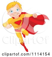 Poster, Art Print Of Flying Blond Super Hero Boy