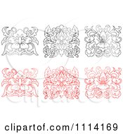 Poster, Art Print Of Black And White And Red Floral Design Elements