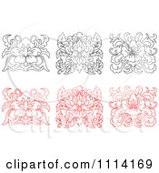 Clipart Black And White And Red Floral Design Elements Royalty Free Vector Illustration