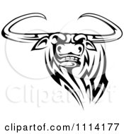 Clipart Black And White Tribal Texas Longhorn Steer Bull 3 Royalty Free Vector Illustration