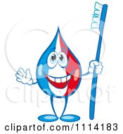 Clipart Happy Tri Colored Toothpaste Mascot Holding A Blue Brush Royalty Free Vector Illustration by Vector Tradition SM