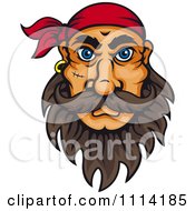 Poster, Art Print Of Pirate With Big Blue Eyes A Beard Stitches And Bandana