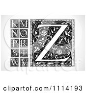 Poster, Art Print Of Black And White Floral Letters K M N O P Q S T W V And Z