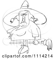 Poster, Art Print Of Outlined Ugly Witch Holding A Broom