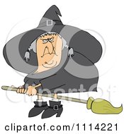 Clipart Mean Ugly Witch Flying On A Broom Royalty Free Vector Illustration