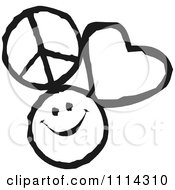 Poster, Art Print Of Peace Love And Happiness Icons In Black And White
