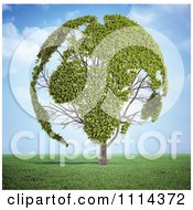 Poster, Art Print Of 3d Globe Tree With Leafy Continents In A Field