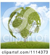 Poster, Art Print Of 3d Globe Tree With Leafy Continents On A Hill
