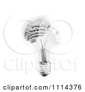 Poster, Art Print Of 3d Transparent Light Bulb Head With A Brain