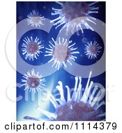 3d Microscopic Viruses Over Blue