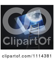 Poster, Art Print Of 3d Ladder Leading Up To A Hole With The Moon And Night Sky Above