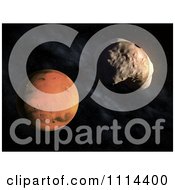 Poster, Art Print Of 3d Mars Smaller Moon Deimos With The Planet In The Background