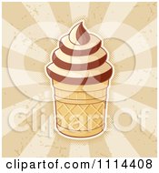 Poster, Art Print Of Ice Cream Cup With Vanilla And Chocolate Swirls Over Rays