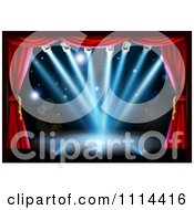 Clipart Empty Theater Stage With Red Curtains And Blue Shining Lights Royalty Free Vector Illustration