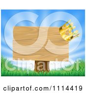 Poster, Art Print Of 3d Crown On A Wooden Sign With Rays And Grass
