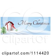 Poster, Art Print Of Giant 3d Gift Box In A Winter Landscape With Merry Christmas Text