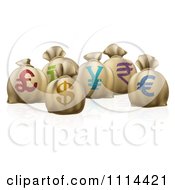 Poster, Art Print Of 3d Money Sacks With Colorful Currency Symbols