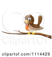 Clipart Cute Robin Bird Perched On A Branch Royalty Free Vector Illustration