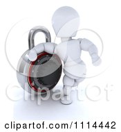 Poster, Art Print Of 3d White Character Leaning On A Padlock