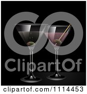 3d Martini And Pink Gin Cocktail Drinks Over Black