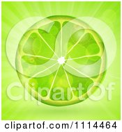 Poster, Art Print Of Fresh Green Lime Slice Over Flares And Rays