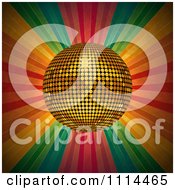 3d Golden Disco Ball Over Grungy Colorful Rays