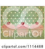 Poster, Art Print Of Retro Cupcakes Over Green Polka Dots On Wood
