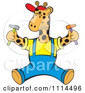 Poster, Art Print Of Handyman Giraffe Sitting With Tools