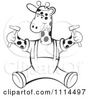 Poster, Art Print Of Outlined Handyman Giraffe Sitting With Tools
