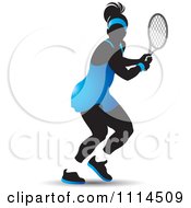Poster, Art Print Of Silhouetted Female Tennis Player In A Blue Outfit