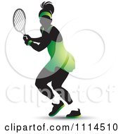 Poster, Art Print Of Silhouetted Female Tennis Player In A Green Outfit