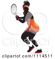 Clipart Silhouetted Female Tennis Player In An Orange Outfit Royalty Free Vector Illustration