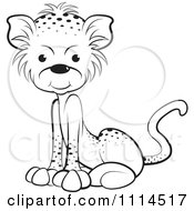 Clipart Black And White Sitting Leopard Cub Royalty Free Vector Illustration