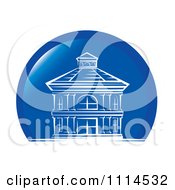 Clipart Round House Over A Blue Circle Royalty Free Vector Illustration